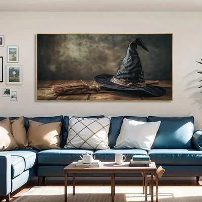 Halloween Witch Hat Vintage Oil Painting Unframed Canvas Painting for Living