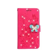 Diamond Encrusted Butterflies Love Flowers Pattern Horizontal Flip Leather Case with for HUAWEI Nova3 , Holder & Card Slots & Wallet & Lanyard(Butterfly plum red)