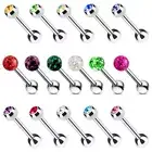 6pc Mixed Crystal Ball Tongue Barbell Steel Bar Nipple Ring Stud Body Piercing