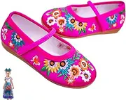 [keaiyouhuo] Encanto Costume Shoes for Girls Gorgeous Mary-Jane Ballet Pumps Comfortable Low Heel Round Toe Flats Floral Embroidery Shoes