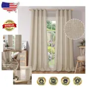 Set of 2 Faux Linen Curtains 96 Inch Long, Light Filtering Grommet Drapes, Oa...