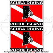 RHODE ISLAND SCUBA DIVING Flag-Map Shape USA Rectangular Stickers Decals 75mm x2