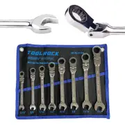 8pcs Flex-Head Ratcheting Wrench Set SAE Chrome Vanadium Steel 72-Teeth Const...