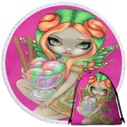 Cute Candy Lover Big Eyed Rainbow Sherbet Fairy Round Beach Towel