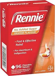 Rennie NAS Orange Flavoured Chewable Tablet for Heartburn and Indigestion Treatment 96 Tablets