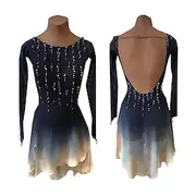 Figure Skating Dress Women's Girls' Ice Skating Dress Dark Blue Thumbhole Halo Dyeing High Elasticity Professional Competition Skating Wear Thermal Warm Crysta
