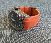 22mm ORANGE Vulcanized Caoutchouc rubber Strap Tudor Manufactre Calibre