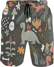 [GuoChe] Mens Swim Trunks Colorful Dinos Retro Quick Dry Bathing Suits Holiday Beach Short Casual Board Shorts