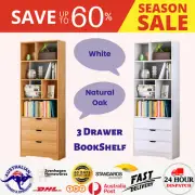 1.8m Wooden Home Office Bookcase 6 Shelves Shelf Display 3 Drawers Storage Stand