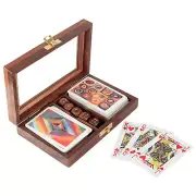 Playing Cards Set of 2 in Wooden Storage Box Case Holder with 5 dice us