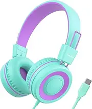 Bywulanda Upgrade USB Type C Kids Headphone for School, 94dB Safe Volume Limited, HD Stereo Sound, Foldable Lightweight On-Ear Headphones for Boys/Girls/Students/Tablet/Travel