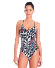 Aqua Perla Womens Lucile Zebra Lace up Tie back One Piece Swimwear SPF 50+