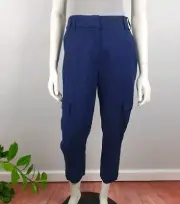 Sussan Size 8 Capri Cargo Pants Linen Blend Blue Women Pockets Ruched Belt Loops