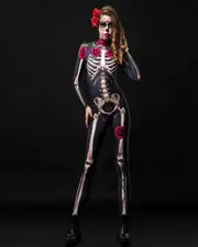 Day of Dead Jumpsuit Womens Costume