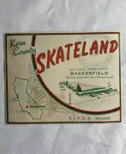 Vintage Roller Skating Rink Sticker Decal Label Kern County Bakersfield CA
