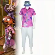 Nick Wilde Cosplay Costume Zootopia 2 Nick Outfit Pink Shirt Pants Hat Tie