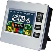 JSEIAJB Voice Control Weather Station LCD Color Screen Digital Thermometer Humidity Snooze Clock Sunrise Sunset Calendar Week