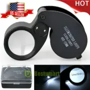 40X Illuminated Jewelers Eye Loupe Foldable Magnifier Bright LED Light with Box
