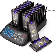 Retekess T115 Pager,Restaurant Pager System Max 99 Restaurant Beepers 18 PCS Rechargeable Coaster Pager 1 PC Waterproof Anti-Oil Touch Keypad for Church Nursery