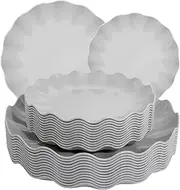 LIYH 24 Pcs Plastic Grey Scalloped Plates Reusable, Unbreakable Dinner Plate and Salad Plate, Dishwasher Safe Outside Plates for Parties, Picnics 12 Guests