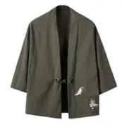 Embroidery Haori Kimono Harajuku Japanese Style Plus Size Men Samurai Costume Yukata Asian Clothes Cardigan Women Jacket green M