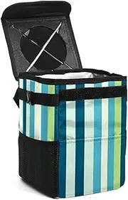Car Trash Can with Lid,Bag Hanging Storage Pockets Leak-Proof,Portable Garbage Bin,Blue Gradient Colorful Stripes