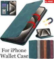 For iPhone 16 15 14 13 12 11 Pro Max 8 Plus Wallet Case Leather Shockproof Cover