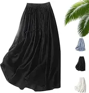 [Generic] Wrap Around a Line Linen Skirt, Summer Wrap Around a Line Linen Skirt Plus Size, with Pockets Soft Lightweight Beach Skirts