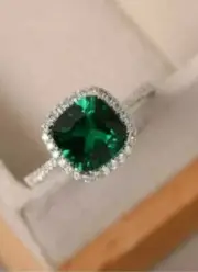 2.21 Ct Cushion Cut Natural Emerald Diamond Proposal Ring14K solid white gold