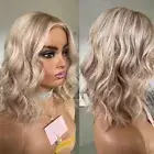 Blonde Highlight Wig Short Wavy Wig Lace Front Wig Loose Wave Human Hair Wig