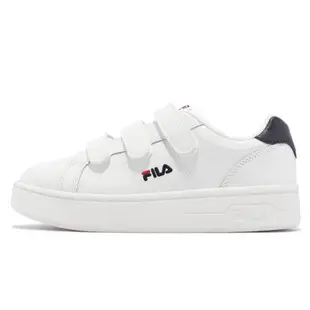 Fila 休閒鞋 Court Deluxe 女鞋 白 深藍 厚底 增高 魔鬼氈 低筒 皮革 4C302X123