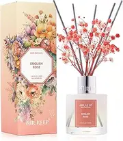 Airkeep Reed Diffuser Set,3.38 fl oz (100ml) - English Rose Oil with 8 Reed Sticks, Home Fragrance for Bathroom Shelf Decor