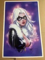 EBAS ERIC BASALDUA SWEET BLACK CAT PIN UP SIGNED 11x17 ART PRINT lingerie marvel