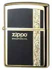 Zippo Oil Lighter Logo Arabesque Black Gold Insert Brass Regular Case Japan NEW