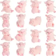 16 Pcs Miniature Pink Piggy Figures - Resin Cake Toppers & DIY Craft Decorations