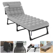 Camping Stretcher Single Folding Bed Frame Mattress Recliner Mat Pillow Backrest
