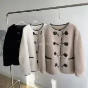 Winter Women's Lamb Wool Blend Shearling Real Fur Short Coat Outwear Jacket Size