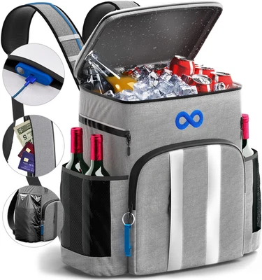 Insulated Cooler Backpack Leak Proof Thermal Bag Picnic Backpack, Gray