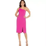 NWT Aidan Mattox Pink Multi Block One Shoulder Midi Dress Size 4