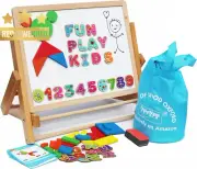 Wooden Easel for Kids Foldable with Magnetic Boards & Paper Roll