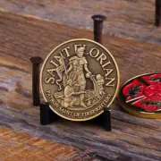 SAINT FLORIAN PATRON FIREFIGHTER FIRE MALTESE RED BRONZE 1.75" CHALLENGE COIN