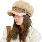 [Generic] 2025 Sherpa Fleece Newsboy Cap Women Winter Warm Plush Octagonal Hat Fashion Painter Artist Hat French Fuzzy Beret