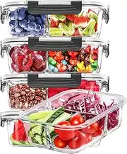 Skroam 5-Packs 36OZ Glass Airtight Food Storage Containers 3 Compartments, Glass Meal Prep Container Set with Lids for Pantry Kitchen Organizers and Storage, BPA Free Glass Lunch Boxes Bento