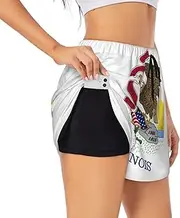 [GaxfjRu] Illinois State Flag Print Women's Running Shorts High Waisted Running Shorts Pocket Sporty Gym Elastic Short