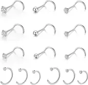 [Gotumo] 20G Nose Rings Titanium Nose Studs Cubic Zirconia Straight Nose Piercing Jewelry Hypoallergenic Nose Rings Studs for Women Men 6pcs set Silver