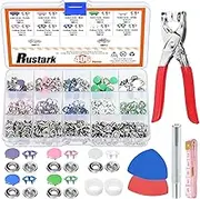Rustark 408Pcs 5 Colors Snap Button Fastener with Pliers Tool Kit Includes 9.5mm Hollow and Solid Prong Snap Buttons, Snaps Pliers, Punching Tool, Ruler and Sewing Chalk for DIY Sewing Crafting