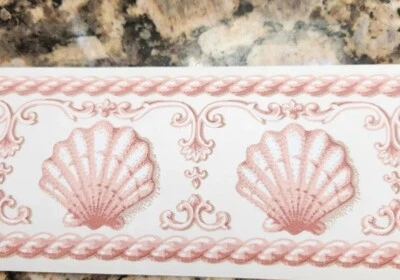 Wallpaper Border Coral Peach + Off White Shell Rope Chair Rail Mini 3" 556937