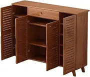 Shoe Storage Cabinet Wooden Shoe Cabinet, Multi-layer Free Standing Shoe Organizer, 13 Compartments, 4 Doors and 1 Drawer, Storage Cabinet Holds about 16 Shoes Shoe Organizer