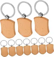 Angoily 10pcs Wooden Shield Keychains Blank Unfinished Wood Blanks for DIY Crafts Engraving Custom Charm Key Tags for Bags Keys and Pet Tags
