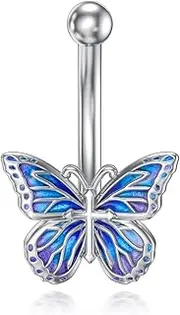 [Flpruy] 925 Sterling Silver 14G Belly Button Rings Cross/Cat/Butterfly/Cow/Skull/Birthstone Heart Navel Rings 16mm Body Piercing Jewelry for Women